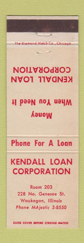 Matchbook Cover - Kendall Loan Corp Waukegan IL