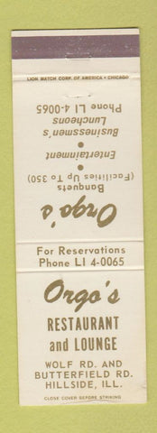 Matchbook Cover - Orgo's Restaurant Hillside IL
