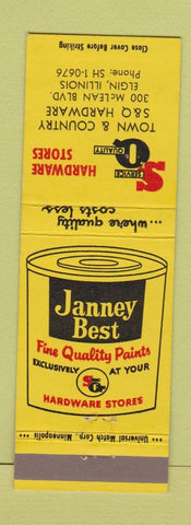 Matchbook Cover - Janney Best Hardware Stores Elgin IL