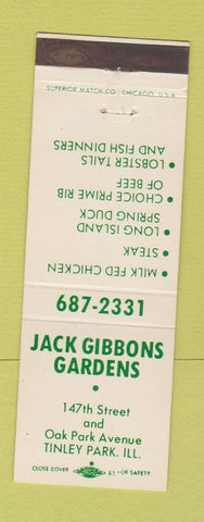 Matchbook Cover - Jack Gibbons Gardens Tinley Park IL