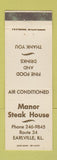 Matchbook Cover - Manor Steak House Earlville IL