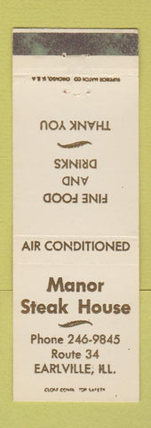 Matchbook Cover - Manor Steak House Earlville IL