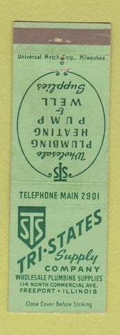 Matchbook Cover - Tri State Supply Freeport IL plumbing heating pump well