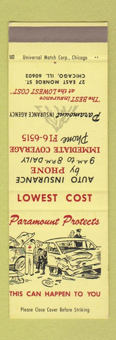 Matchbook Cover - Paramount Insurance Chicago IL