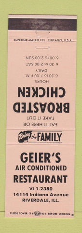 Matchbook Cover - Geier's Restaurant Riverdale IL PEACH