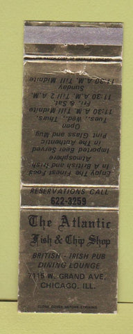 Matchbook Cover - Atlantic Fish & Chips Shop Chicago IL Irish Pub WORN