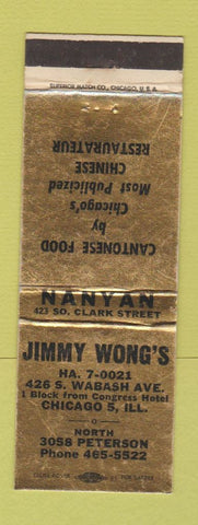 Matchbook Cover - Jimmy Wong's Chicago IL Chinese Food WORN