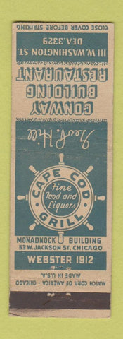 Matchbook Cover - Conway Building Restaurant Cape Cod Grill Chicago IL