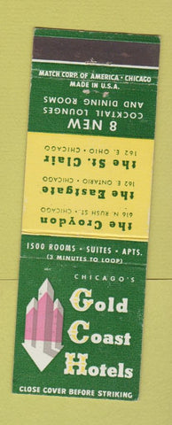 Matchbook Cover - Gold Coast Hotels Chicago IL Croydon Eastgate St Clair