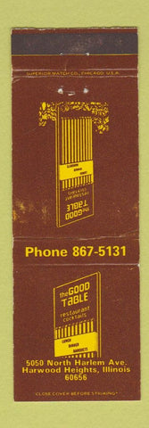 Matchbook Cover - The Good Table Harwood Heights IL WEAR