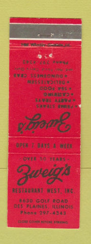 Matchbook Cover - Zweig's Restaurant Des Plaines IL