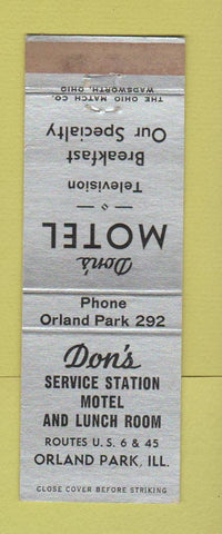 Matchbook Cover - Don's Motel oil gas Orland Park IL