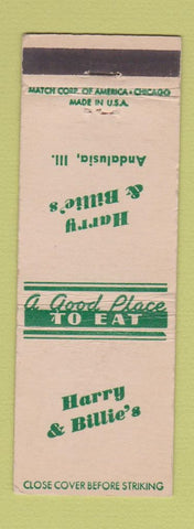 Matchbook Cover - Harry and Billie's Andalusia IL