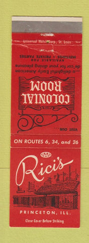 Matchbook Cover - Rici's Colonial Room Princeton IL