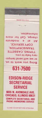 Matchbook Cover - Edison Ridge Secretary Service Chicago IL