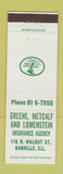 Matchbook Cover - Green Metcalf and Lowenstein Danville IL