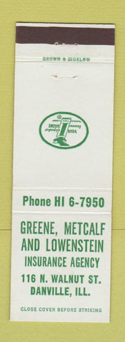 Matchbook Cover - Green Metcalf and Lowenstein Danville IL