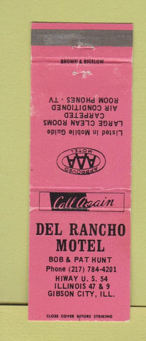 Matchbook Cover - Del Ranch Motel Gibson City IL WEAR
