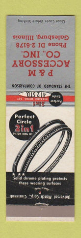 Matchbook Cover - Perfect Circle Piston Rings Galesburg IL WEAR