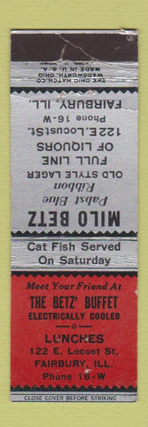 Matchbook Cover - Betz Buffet Fairbury IL Pabst Blue Ribbon Beer WEAR