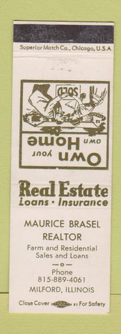 Matchbook Cover - Maurice Brasel Real Estate Milford IL WEAR