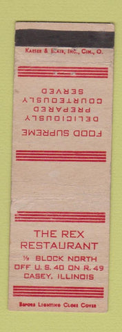 Matchbook Cover - Rex Restaurant Casey IL WORN