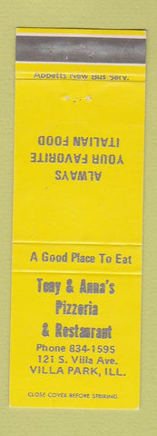 Matchbook Cover - Tony & Anna's Pizza Villa Park IL
