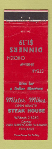 Matchbook Cover - Mister Mikes Steak House Chicago IL WEAR