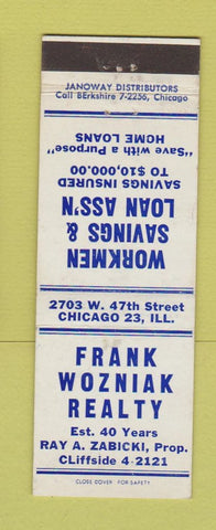 Matchbook Cover - Frank Wozniak Real Estate Chicago IL