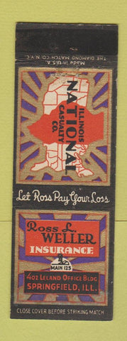 Matchbook Cover - Ross Weller Insurance Springfield IL