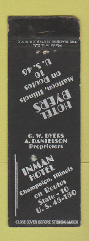 Matchbook Cover - Inman Hotel Champaign IL Hotel Byers Mattoon IL WORN