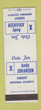 Matchbook Cover - Andy Johansen Sheriff Sonoma County CA
