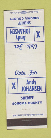 Matchbook Cover - Andy Johansen Sheriff Sonoma County CA