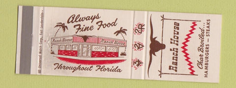 Matchbook Cover - Ranch House Hamburgers Steaks FL Chain