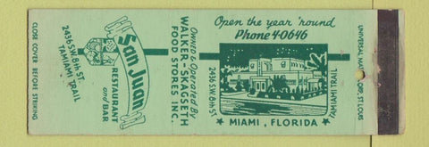 Matchbook Cover - San Juan Restaurant Bar Miami FL