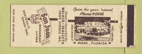 Matchbook Cover - San Juan Restaurant Bar Miami FL WEAR