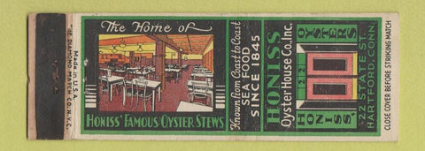 Matchbook Cover - Honiss Oyster House Hartford CT WORN
