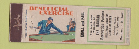 Matchbook Cover - Mandan Bowling Billiards Mandan ND OHIO MATCH LONG WEAR