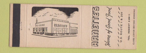 Matchbook Cover - Arnette's Restaurant Ice Cream