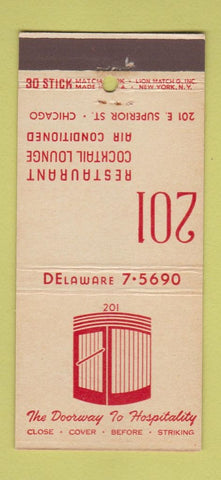 Matchbook Cover - 201 Restaurant Chicago IL 30 Stick