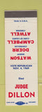Matchbook Cover - 1969 Judge Dillon Watson Sheriff Atwell Coroner Butler PA