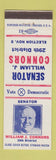 Matchbook Cover - Senator William Connors Election IL Illinois