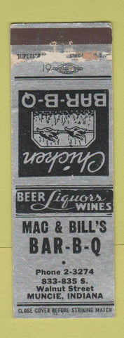 Matchbook Cover - Mac & Bill's BBQ Muncie IN POOR