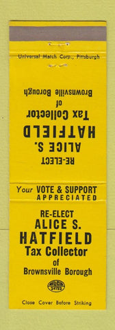 Matchbook Cover - Alice Hatfield Tax Collector Brownsville Borough PA