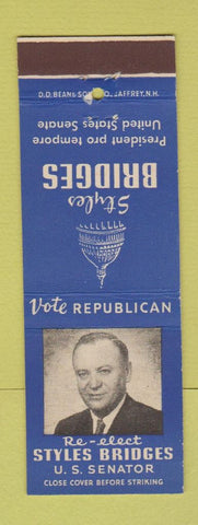Matchbook Cover - Styles Bridge US Senator New Hampshire NH