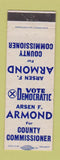 Matchbook Cover - Arsen Armond County Commissioner New Castle PA