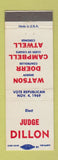 Matchbook Cover - 1969 Judge Dillon Watson Sheriff Atwell Coroner Butler PA