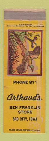 Matchbook Cover - Arthaud's Ben Franklin Store Sac City IA low phone # WEAR