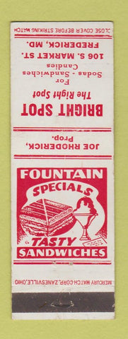 Matchbook Cover - Bright Spot Restaurant Frederick MD WHITE