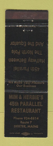 Matchbook Cover - Mim & Herbie's 45th Parallel Restaurant Dexter ME